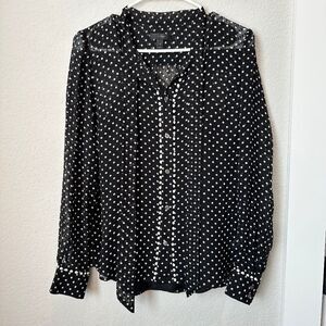 J. Crew Black White Polka Dot Swiss Dot Silk Blend Button Front Blouse - 4 EUC